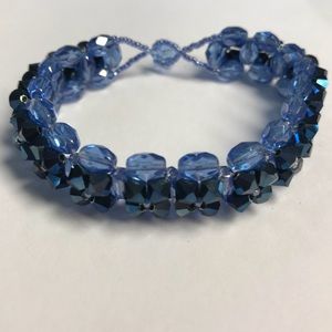 Artisan Made Blue Flower Beaded Bracelet NWOT